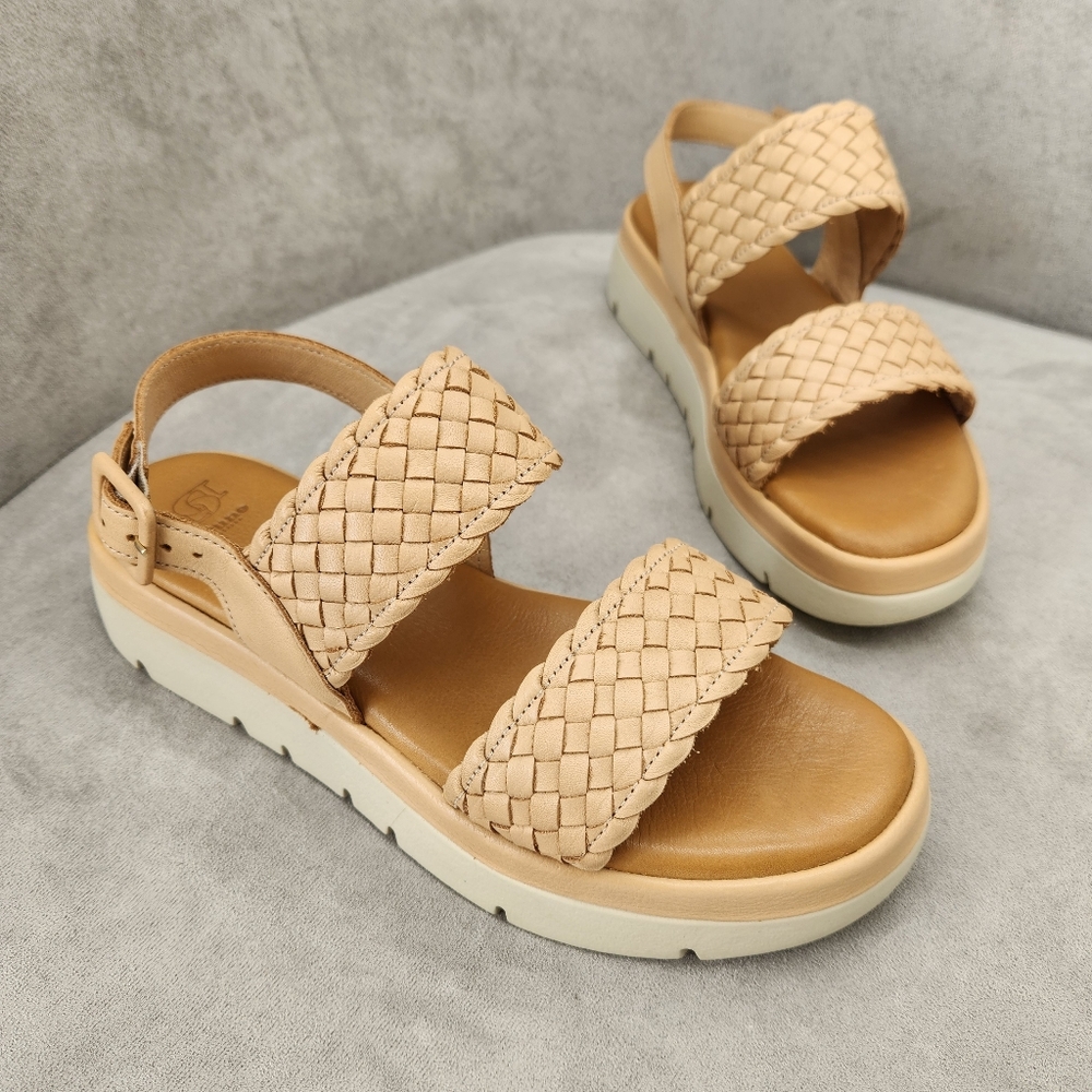 Dune London Flatform Sandals 10 Tan Woven Leather Lorris Chunky Lug Sole Strappy - Picture 6 of 16